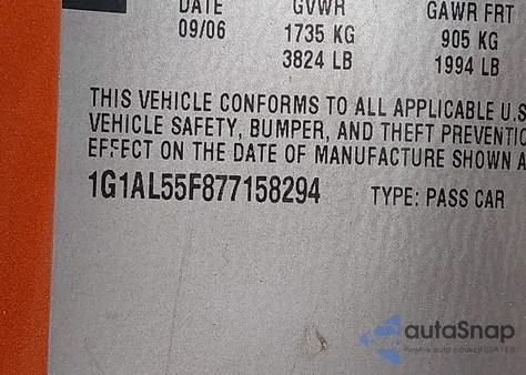 2007 Chevrolet Cobalt Lt z USA, uszkodzony, nr VIN 1G1AL55F877158294